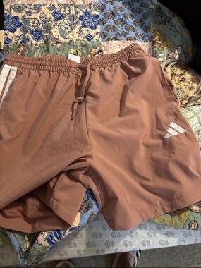 adidas Dusty Rose Athletic Shorts with White Stripes